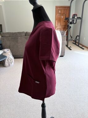 FIGS Women's Burgundy V-Neck Scrub Top and pants